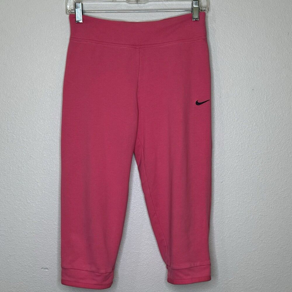 Nike Dri-Fit Womens Cropped Activewear Pants Large Pink Pull On Elastic Waist‎